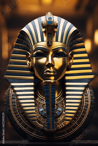 an egyptian mask and gold in the background of an image