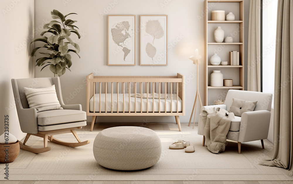 Contemporary Scandinavian-style nursery with a neutral color palette ...