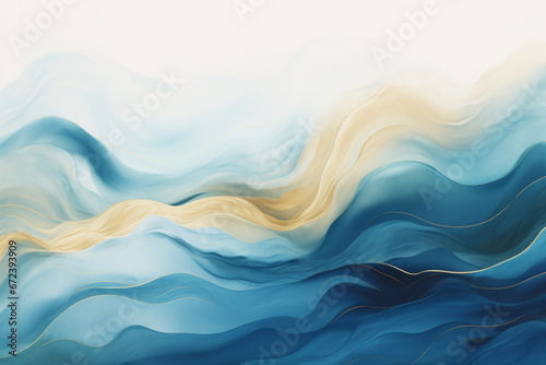 Illustration of ocean waves in blue and gold digital background design photo