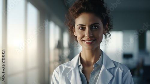 Portrait of female doctor at the hospital, female doctor with uniform, doctor with happiness at the hospital