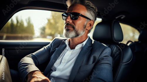 Elegant modern trendy middle age male in a luxury car © AI_images
