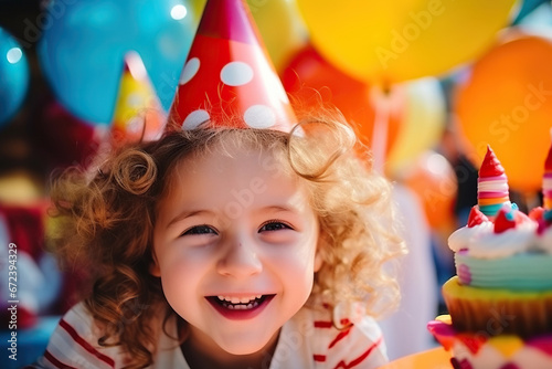 Happy and smiling child girl celebrates his birthday