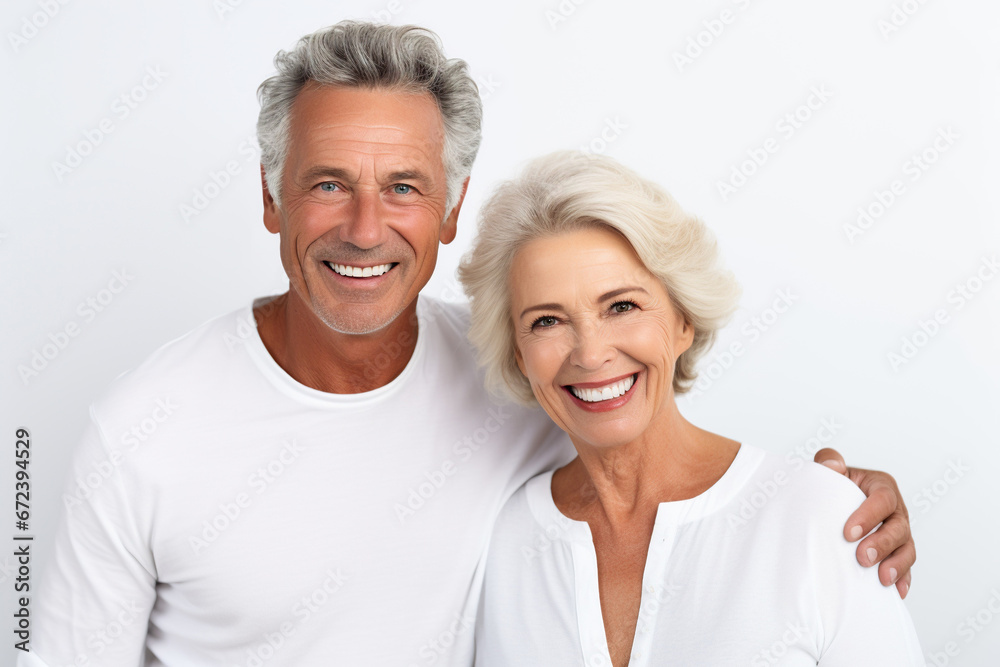 Modern old couple on white background with smile face Modern old couple on white background with smile face