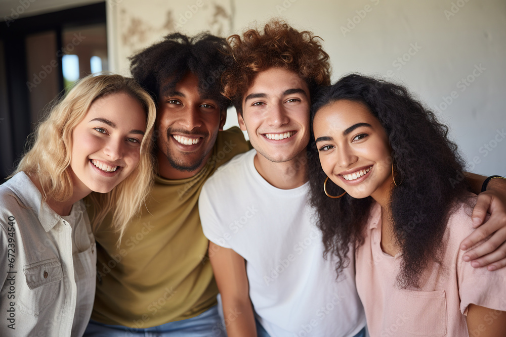 Fototapeta premium Multiethnic Young friends smiling at camera