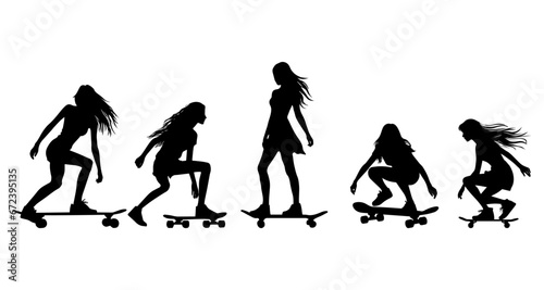 cool illustration. silhouette of a girl on a skateboard. Street sports.