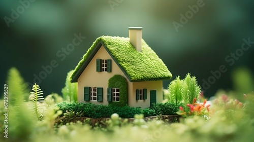 Sustainable Living: Miniature Eco House Nestled in Lush Greenery. Generative ai