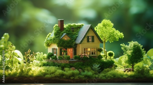 Sustainable Living: Miniature Eco House Nestled in Lush Greenery. Generative ai