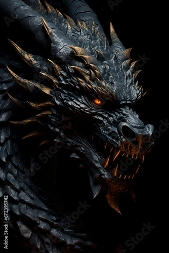 A fantasy dragon on a black background. Symbol of 2024. Generative AI © Oleksandr