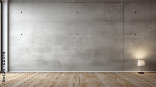 Modern Minimalism  Empty Room with Concrete Wall and Wooden Panel Floor. Generative ai
