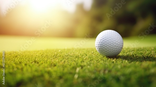 Golf ball on a green lawn
