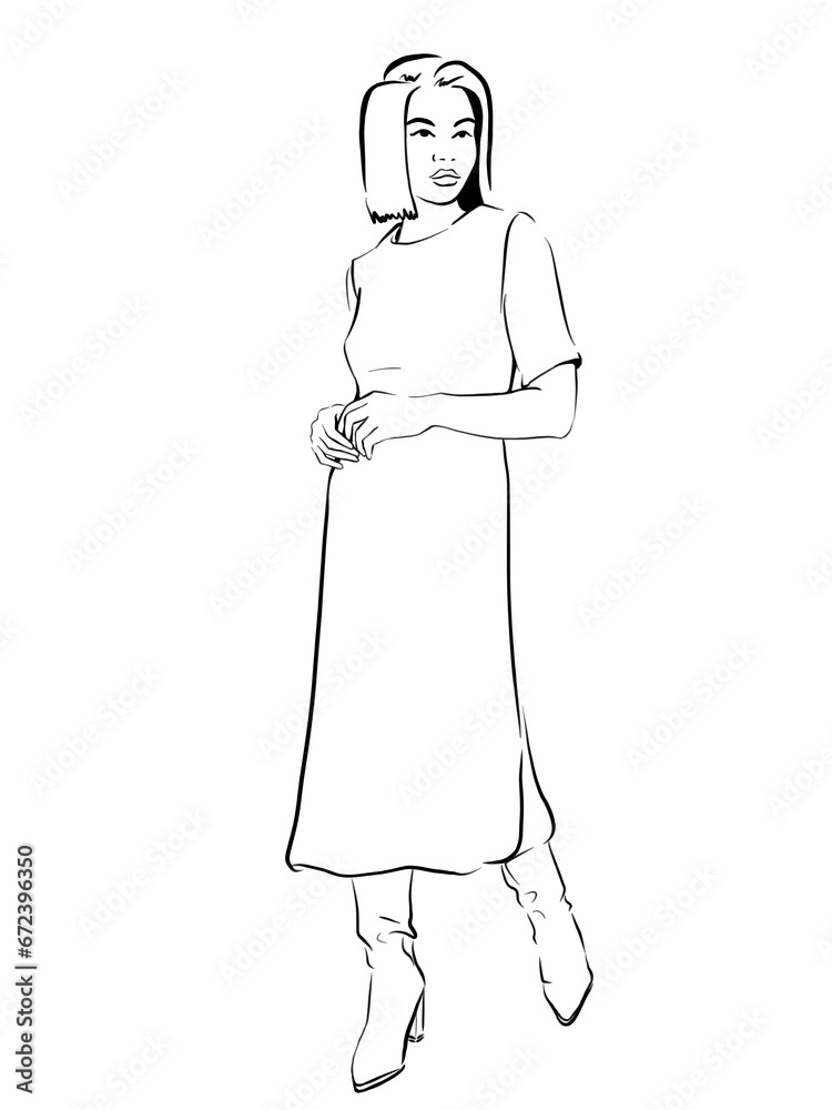 Women in a dress line sketch Women in a dress line sketch