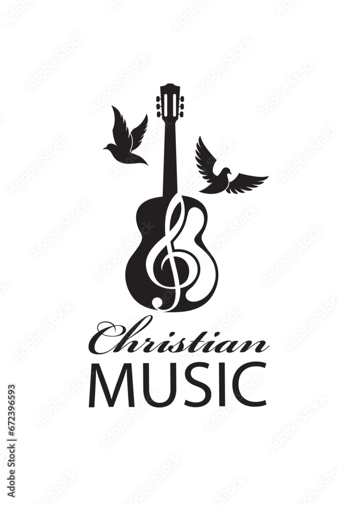 Naklejka premium christian music emblem with guitar isolated on white background