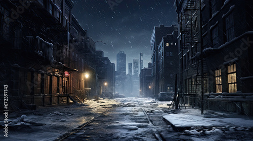 Empty City Street In Winter, Generative AI Illustration