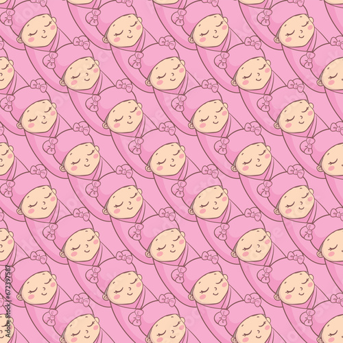 Children s seamless pattern with cute baby in Scandinavian style.