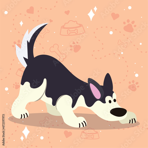 Cute sniffing husky dog cartoon character Vector