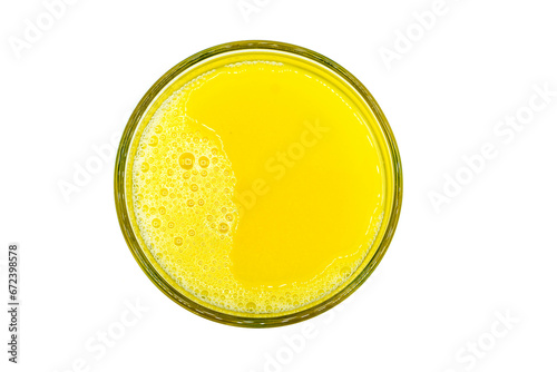 Orangensaft im Glas Draufsicht isoliert auf weiß Hintergrund 