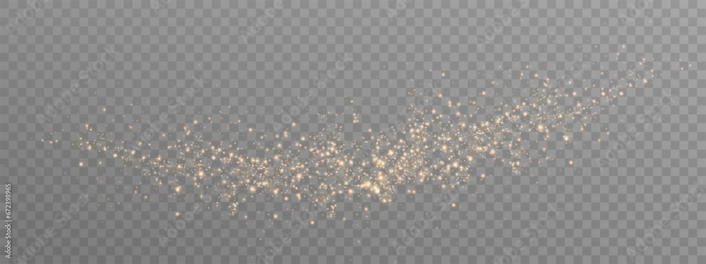 The dust sparks and golden stars shine with special light. Vector sparkles on a transparent background. Christmas light effect. Sparkling magical dust particles.	 - obrazy, fototapety, plakaty 