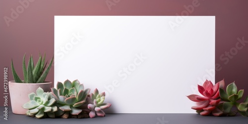 Two succulents and a blank paper on a table.