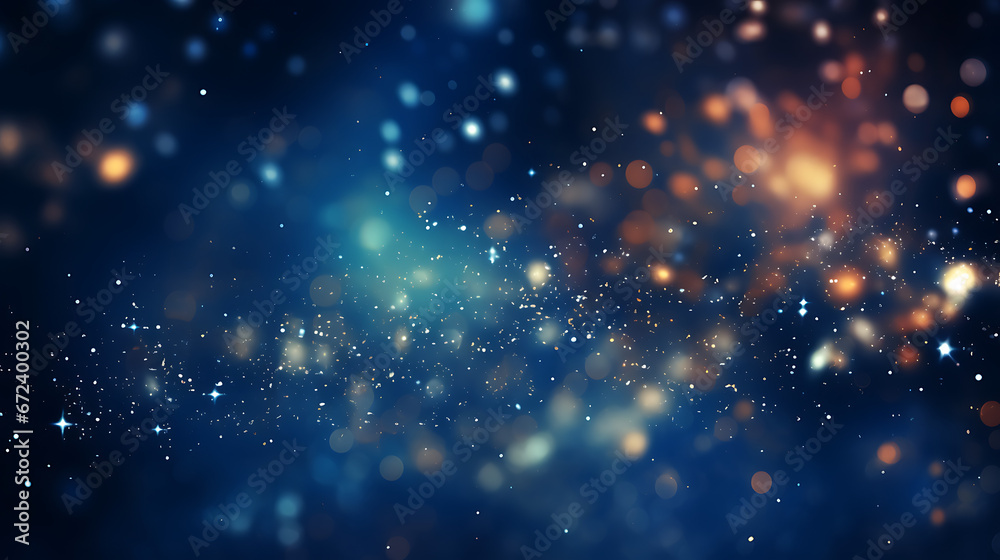 An abstract backdrop with electric blue and silver particles. Celestial starlight shine particles bokeh on a cosmic navy background. Silver foil texture created with AI technology An abstract backdrop with electric blue and silver particles. Celestial starlight shine particles bokeh on a cosmic navy background. Silver foil texture created with AI technology
