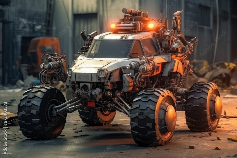 Monster car in post apocalyptic world Monster car in post apocalyptic world