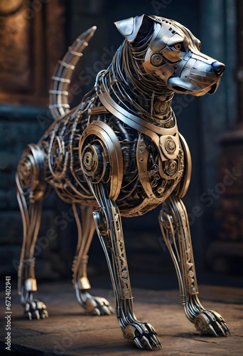 a metal dog cyborg. generative ai photo
