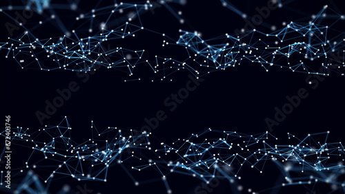 Network connection abstract technology. Plane structure backdrop with points and lines and with the appearance of infinity. Big data visualization. 3D rendering.