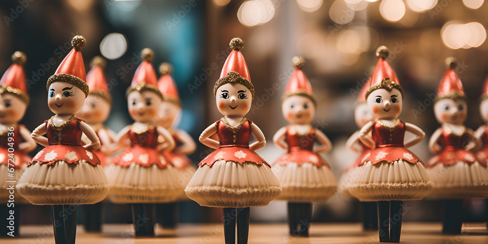 Holiday Decorations: Santa Claus and Ballerina Dolls, Dancing Ballerina Christmas Ornaments Generative Ai