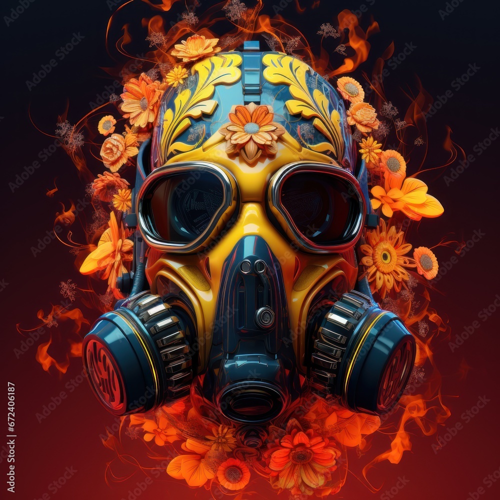 Conceptual art gas mask with flower Conceptual art gas mask with flower