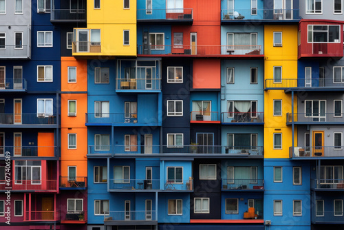 Colored residential building facade with balconies Fototapeta