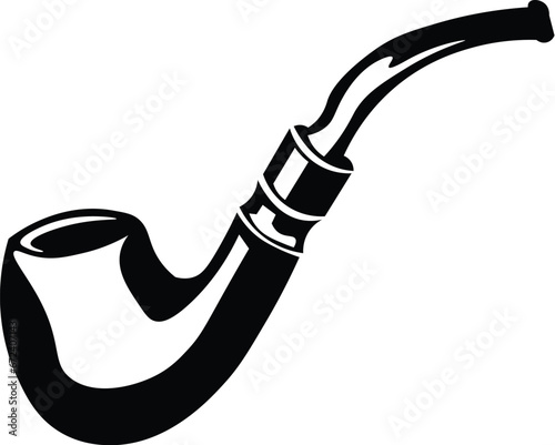 Cartoon Black and White Isolated Illustration Vector Of A Tobacco Smoking Pipe