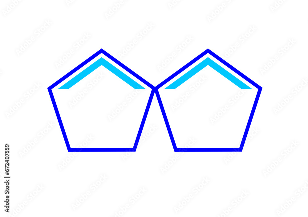 grafik aus zwei blauen fünfecken mit innen liegenden hellblauen winkeln, moderne kunst, einfaches abstraktes design