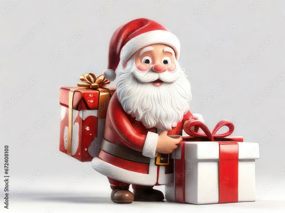 santa claus with christmas gift box on gray background santa claus with christmas gift box on gray background