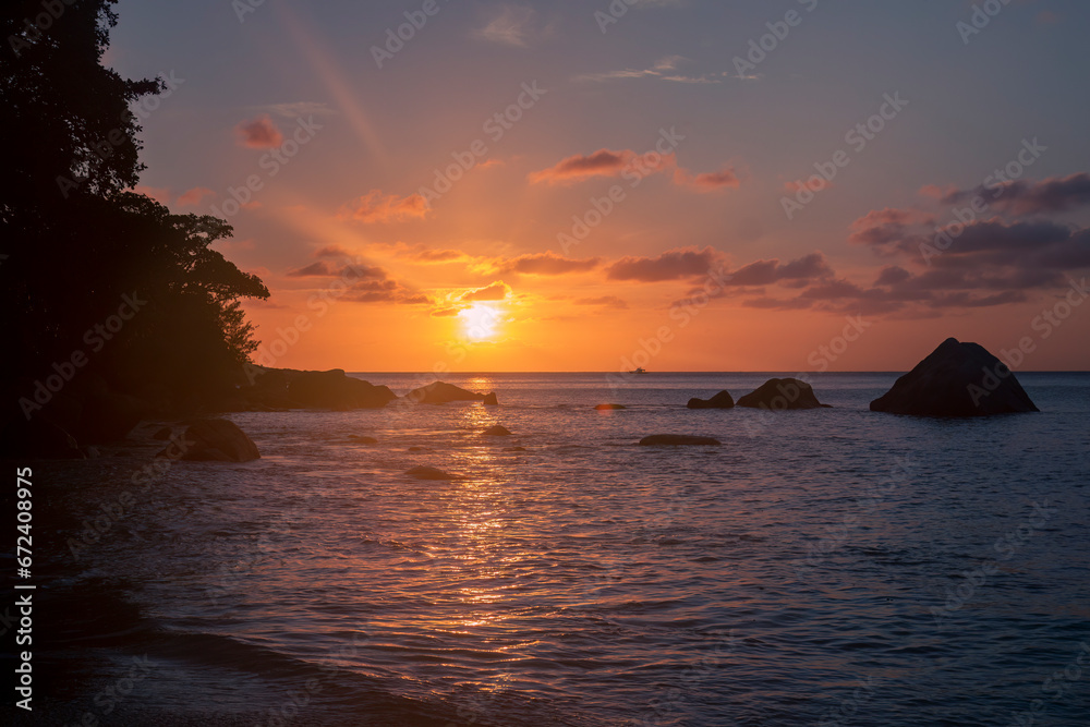 Seychelles - Sunset over Anse Lazio beach