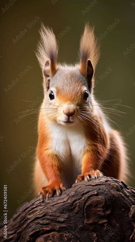 Portrait of red squirrel on natural background. Minimalistic style. AI generated content.