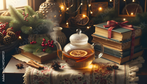 Christmas mulled wine, hot chocolate, generative ai