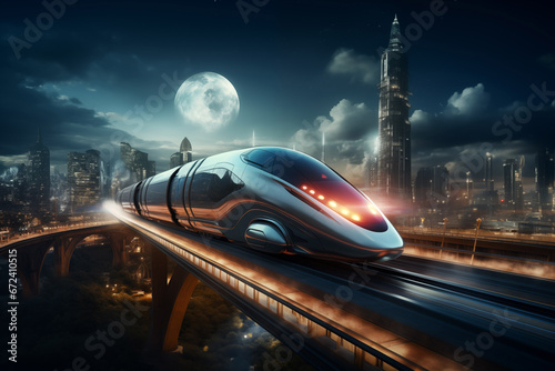 Rocket train in night city