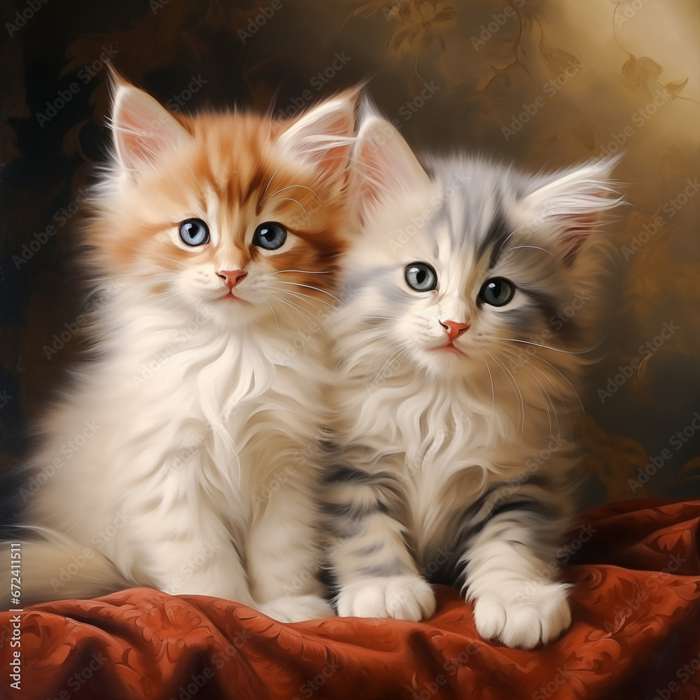 Watercolor painting of lovely cats.