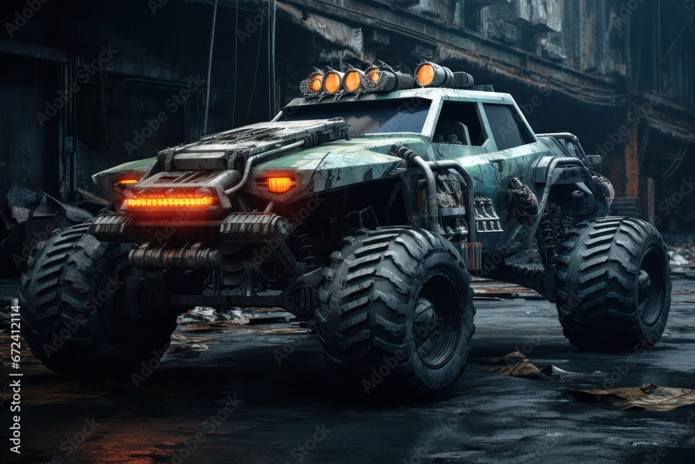 Fototapeta premium Monster car in post apocalyptic world