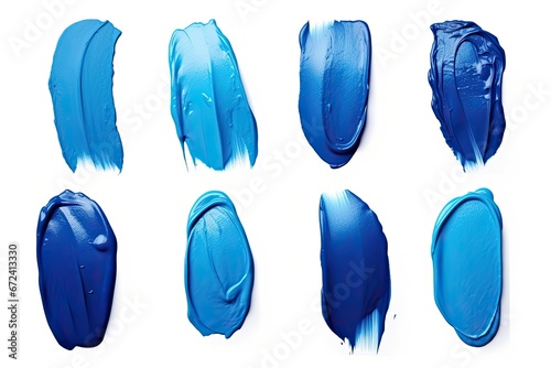 Set of blue lipstick or nail polish smears strokes isolated on white background photo