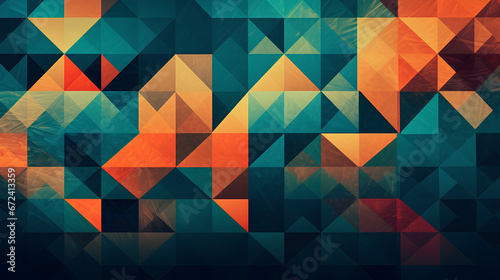 Abstract teal and orange geometric mosaic background photo