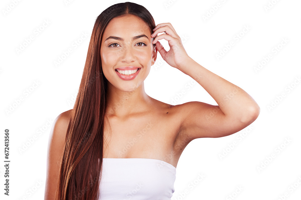 Hair, cosmetics and portrait of woman with beauty on isolated, png and transparent background. Happy, hairdresser salon and face of person with hairstyle for grooming, keratin and healthy texture Hair, cosmetics and portrait of woman with beauty on isolated, png and transparent background. Happy, hairdresser salon and face of person with hairstyle for grooming, keratin and healthy texture