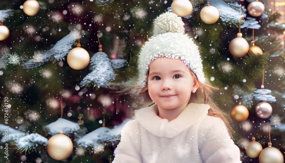 little girl with christmas tree