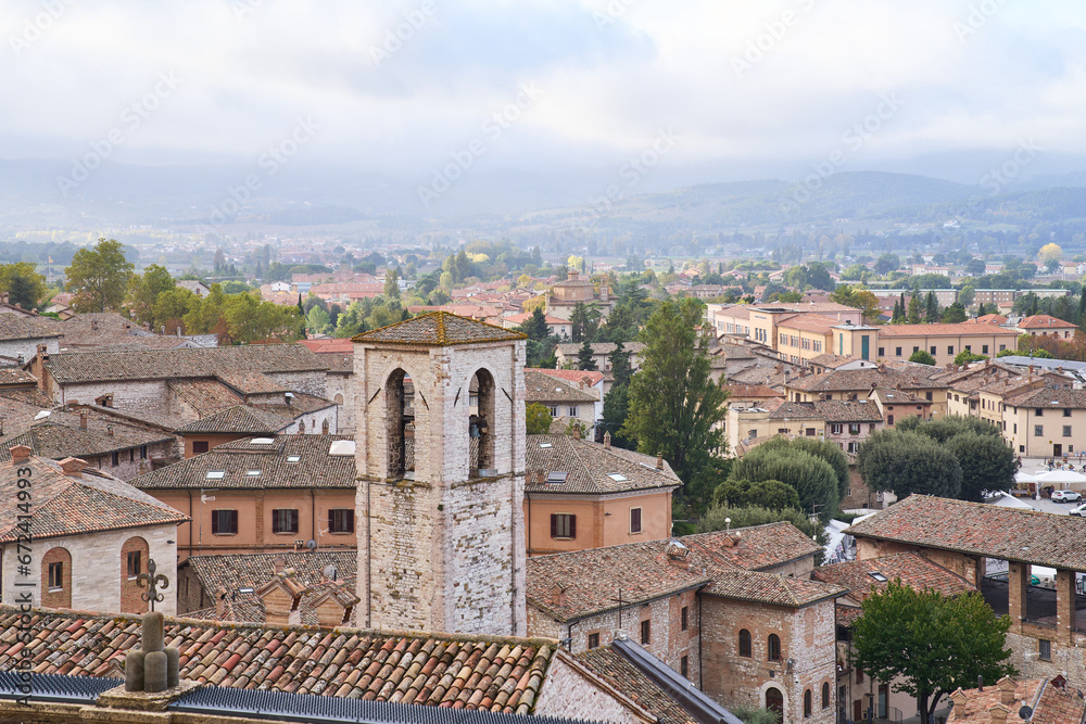 Panoramic view of the  medieval town of Gubbio in Umbria, Italy
