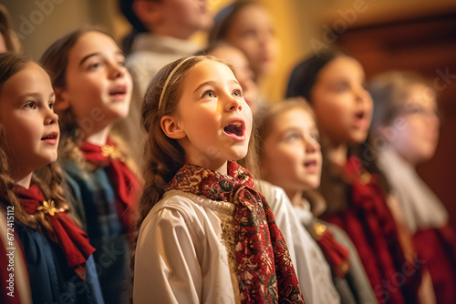 Girls sing Christmas carols in the church choir