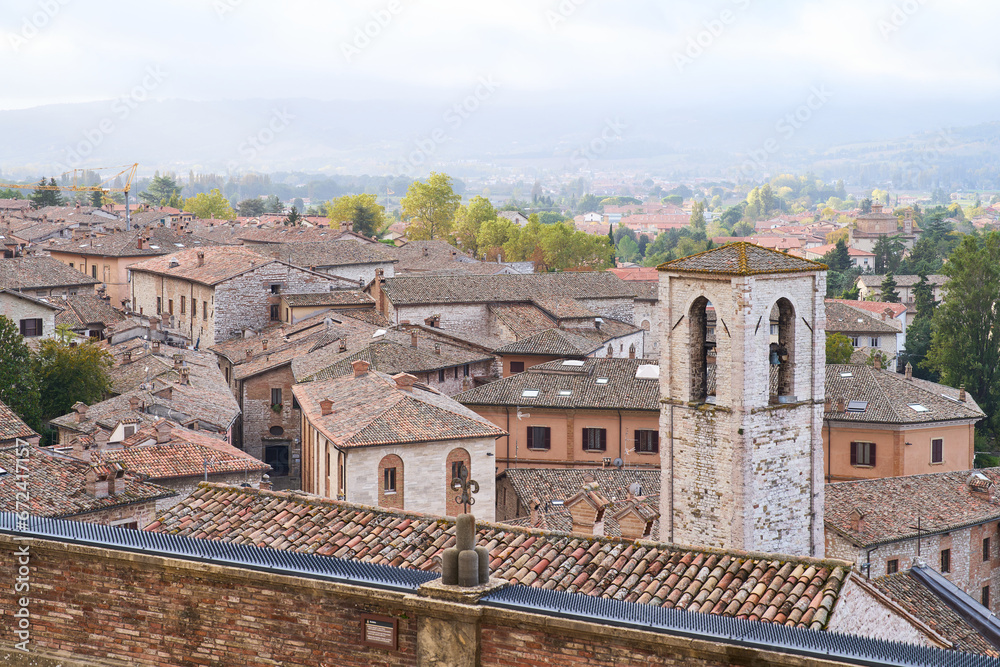 Panoramic view of the  medieval town of Gubbio in Umbria, Italy

