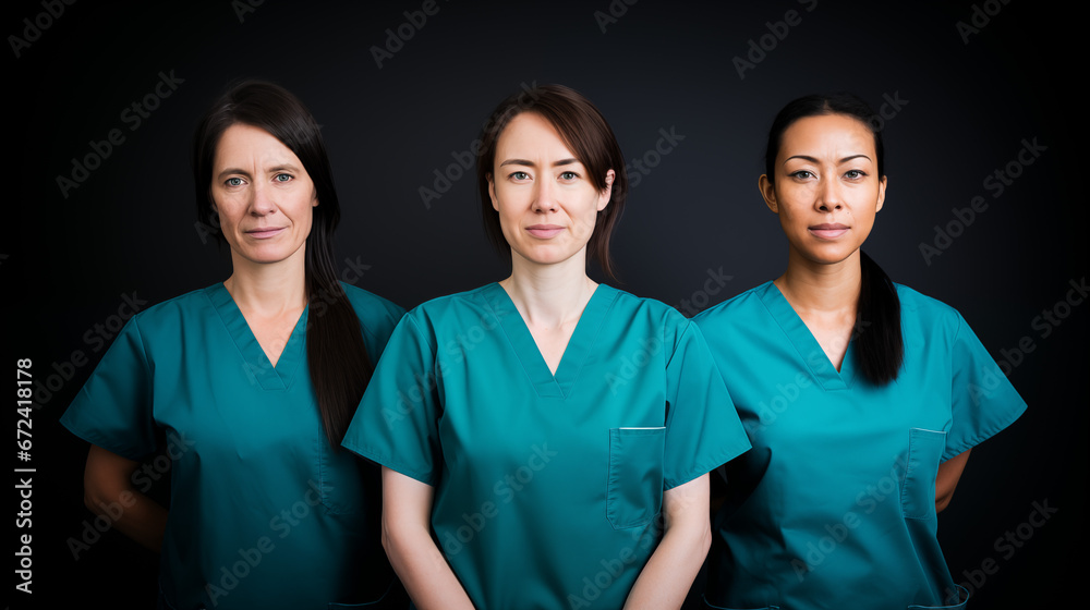 Diverse Team of Focused Nurses in a Unified Portrait Diverse Team of Focused Nurses in a Unified Portrait