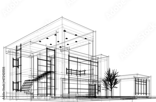 Architectural drawing vector 3d illustration
