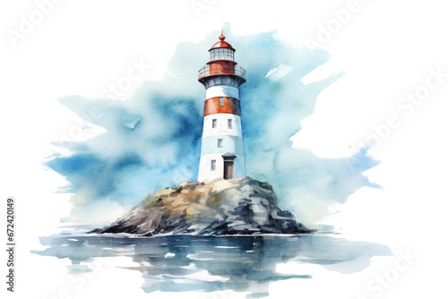 lighthouse on the coast isolated against transparent background in watercolor design