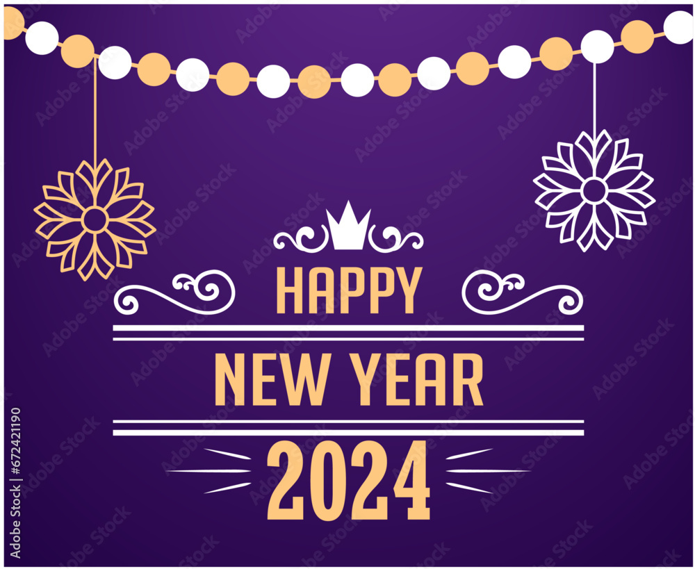 Naklejka premium 2024 Happy New Year Holiday Abstract Brown And White Design Vector Logo Symbol Illustration With Purple Background