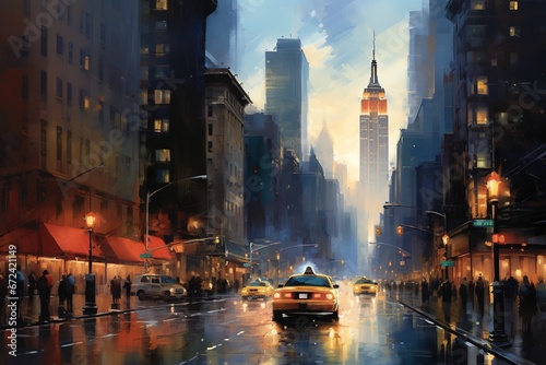 New York city oil painting style illustration